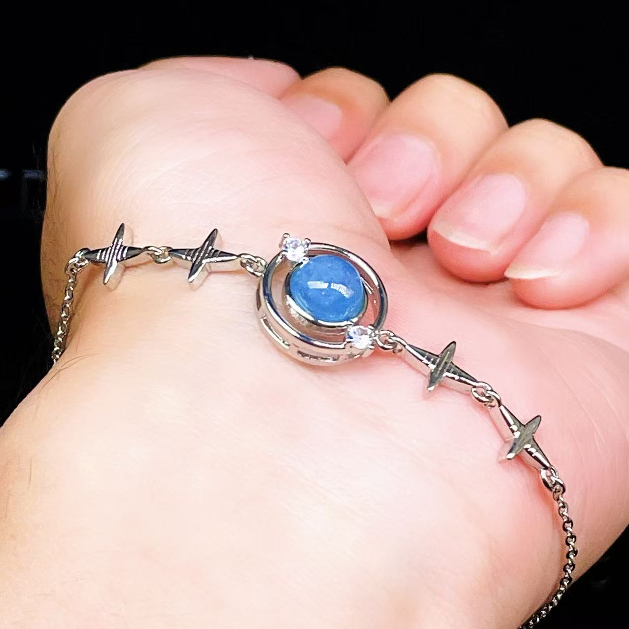Yahoo! Yahoo!ショッピング(ヤフー ショッピング)PROME 天然石【一点物】特別仕様品・アクアマリン・白銅・フリーサイズ・「ブレスレット兼アンクレット 2WAYデザイン」v61367