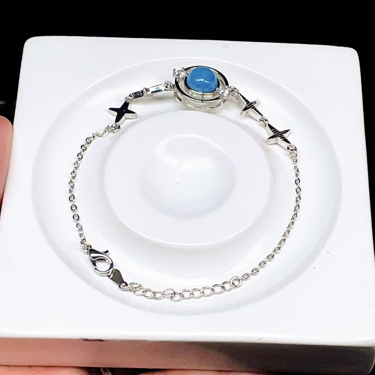 PROME 天然石【一点物】特別仕様品・アクアマリン・白銅・フリーサイズ 