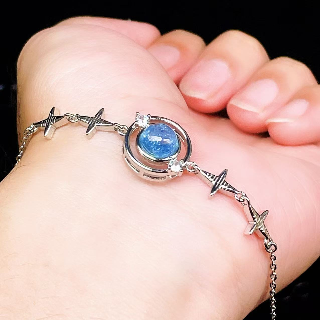 Yahoo! Yahoo!ショッピング(ヤフー ショッピング)PROME 天然石【一点物】特別仕様品・アクアマリン・白銅・フリーサイズ・「ブレスレット兼アンクレット 2WAYデザイン」v61368