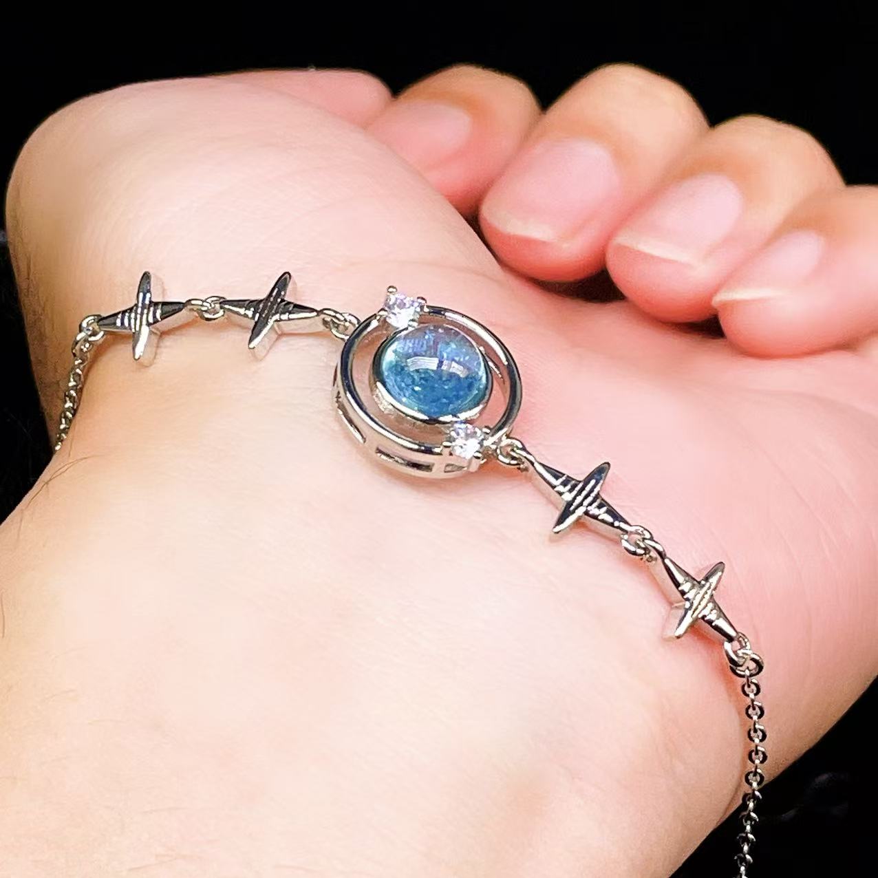 Yahoo! Yahoo!ショッピング(ヤフー ショッピング)PROME 天然石【一点物】特別仕様品・アクアマリン・白銅・フリーサイズ・「ブレスレット兼アンクレット 2WAYデザイン」v61369
