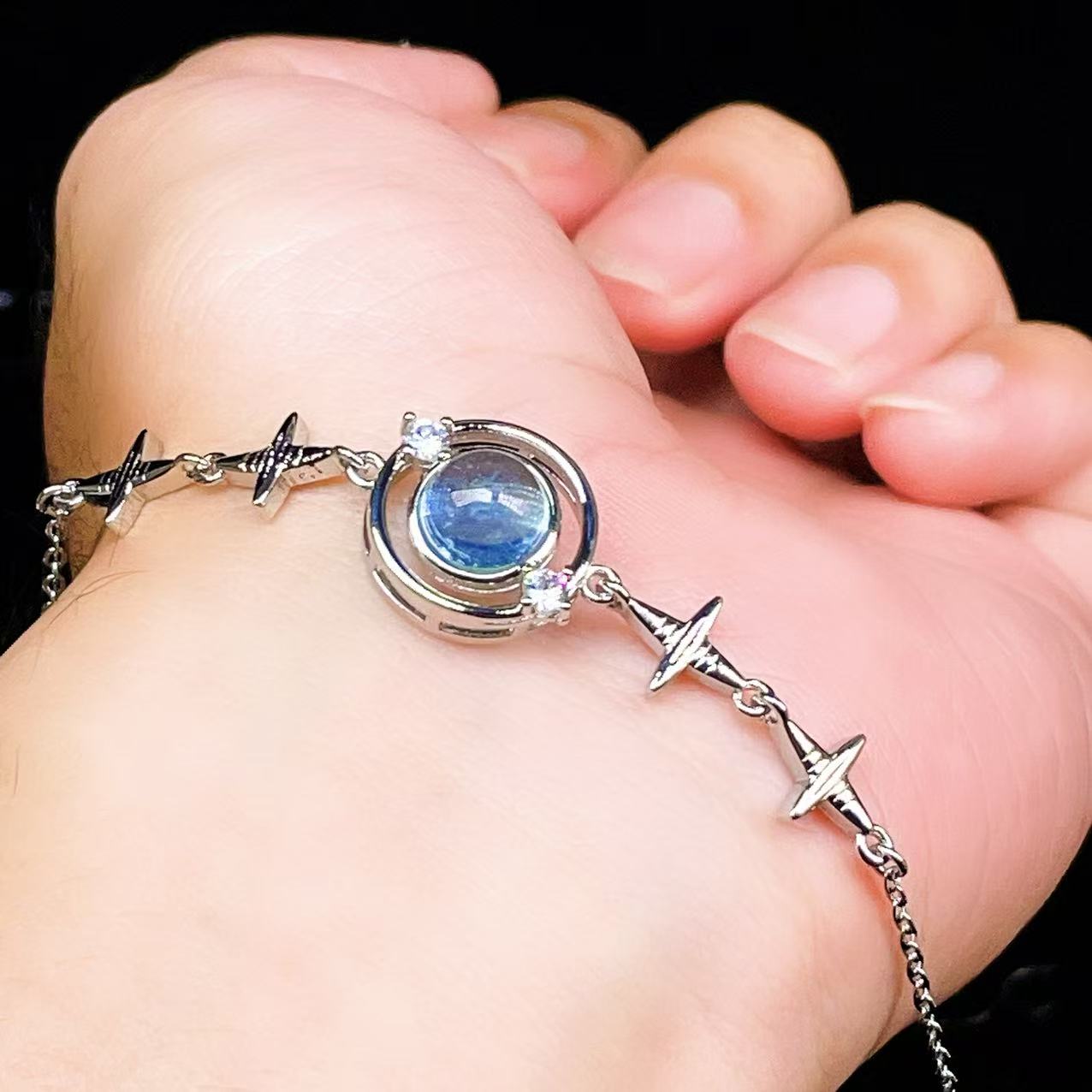 Yahoo! Yahoo!ショッピング(ヤフー ショッピング)PROME 天然石【一点物】特別仕様品・アクアマリン・白銅・フリーサイズ・「ブレスレット兼アンクレット 2WAYデザイン」v61370