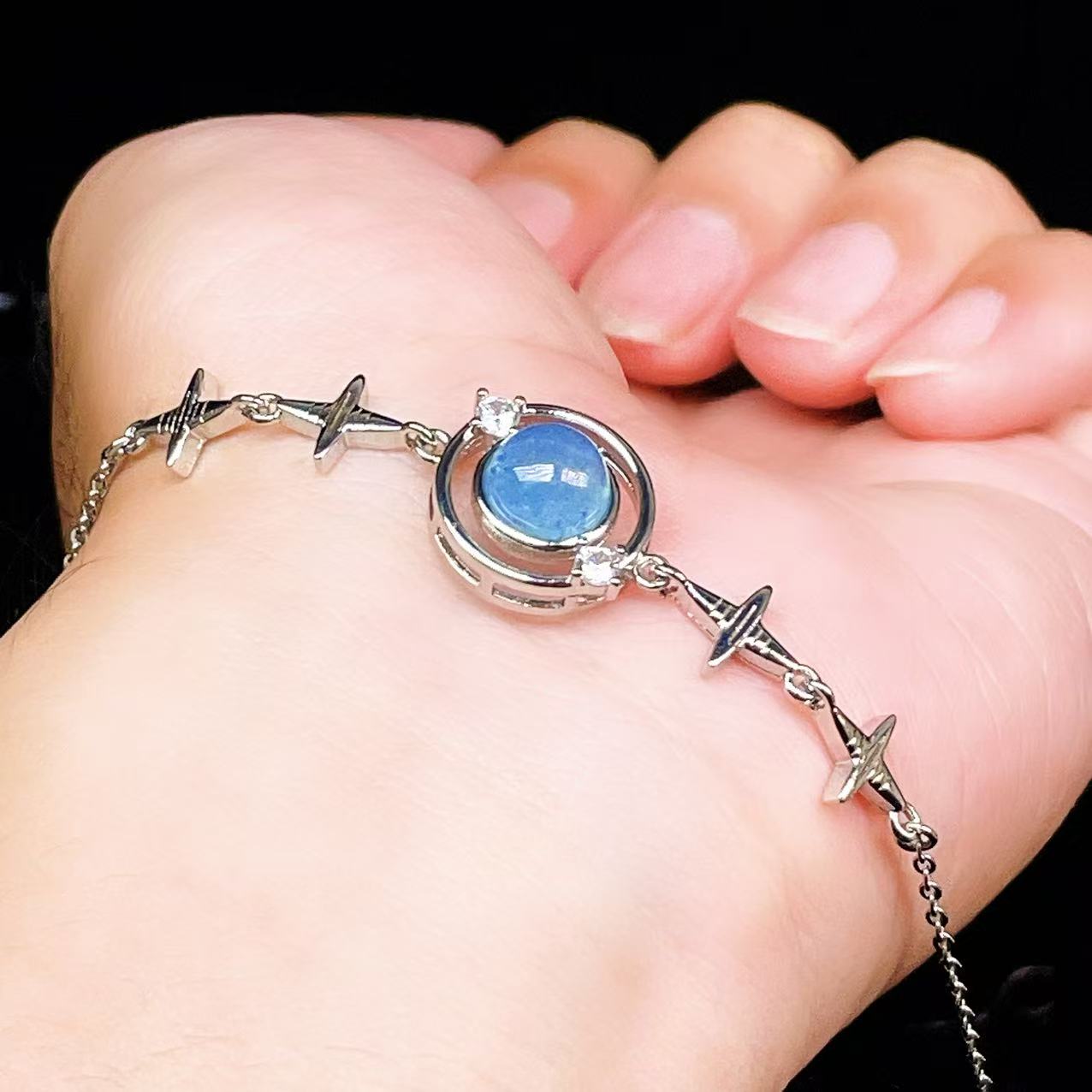 Yahoo! Yahoo!ショッピング(ヤフー ショッピング)PROME 天然石【一点物】特別仕様品・アクアマリン・白銅・フリーサイズ・「ブレスレット兼アンクレット 2WAYデザイン」v61371