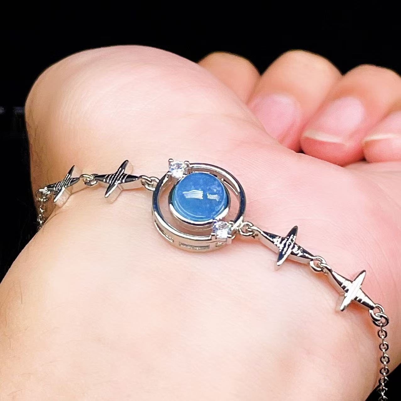 Yahoo! Yahoo!ショッピング(ヤフー ショッピング)PROME 天然石【一点物】特別仕様品・アクアマリン・白銅・フリーサイズ・「ブレスレット兼アンクレット 2WAYデザイン」v61372