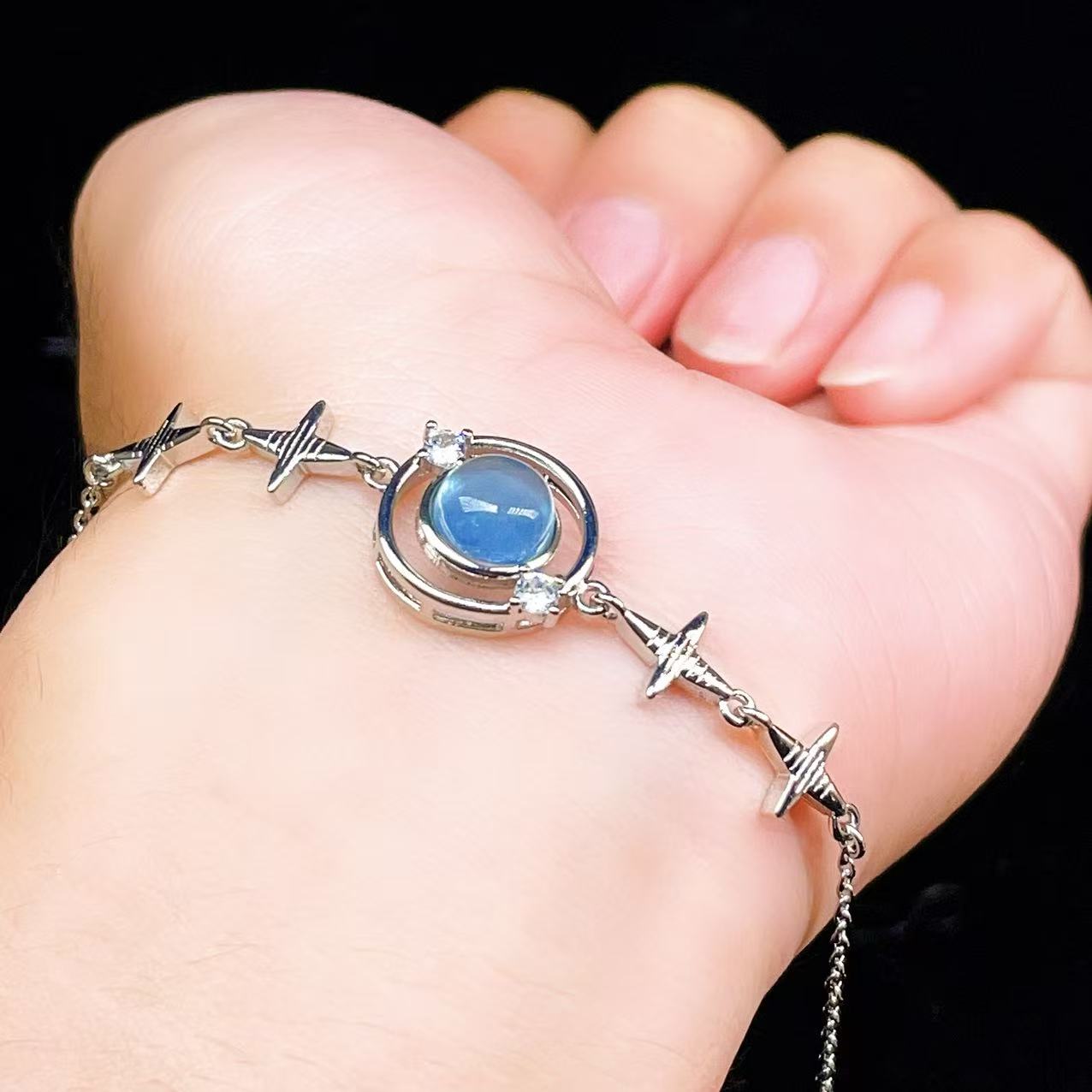 Yahoo! Yahoo!ショッピング(ヤフー ショッピング)PROME 天然石【一点物】特別仕様品・アクアマリン・白銅・フリーサイズ・「ブレスレット兼アンクレット 2WAYデザイン」v61373