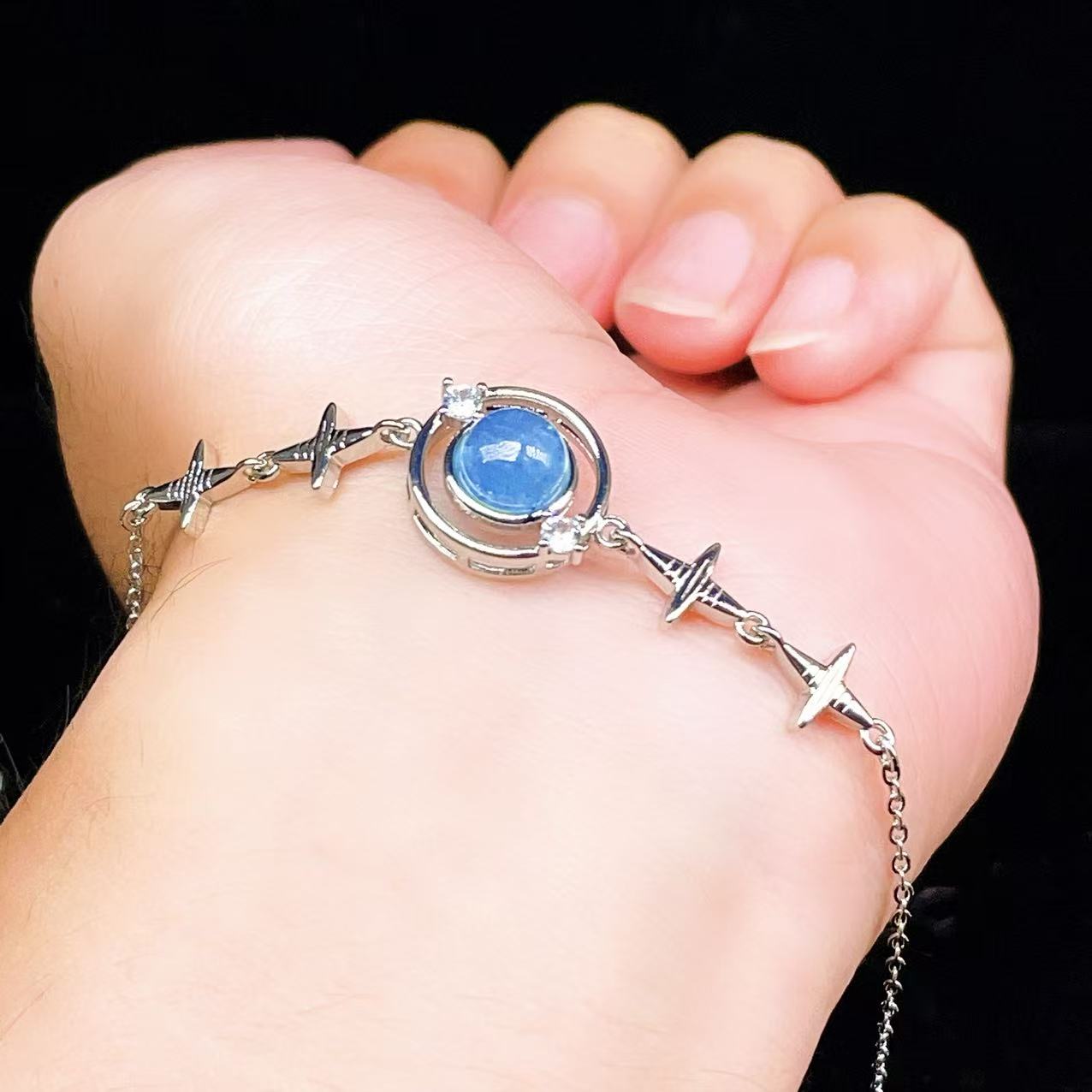 Yahoo! Yahoo!ショッピング(ヤフー ショッピング)PROME 天然石【一点物】特別仕様品・アクアマリン・白銅・フリーサイズ・「ブレスレット兼アンクレット 2WAYデザイン」v61374