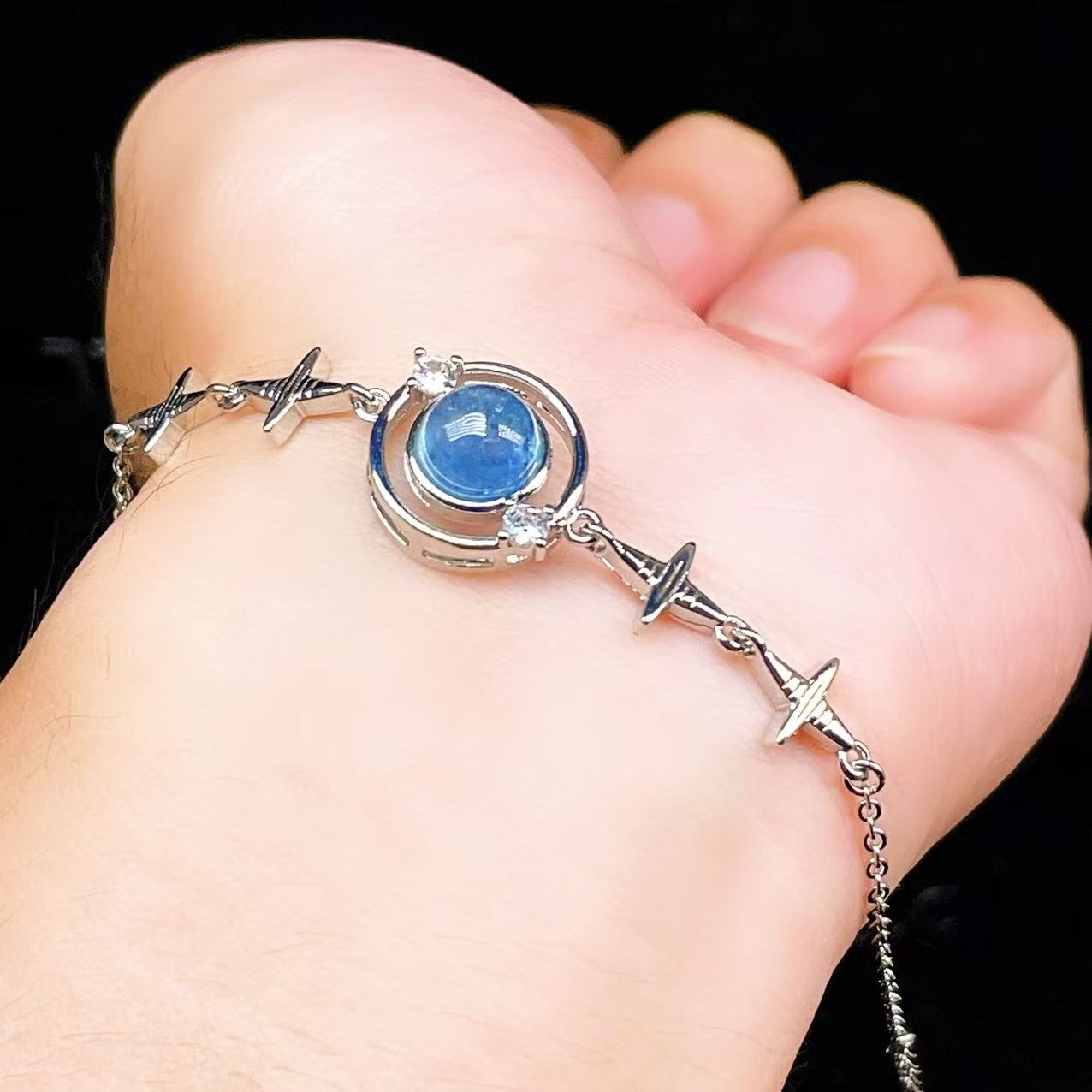 Yahoo! Yahoo!ショッピング(ヤフー ショッピング)PROME 天然石【一点物】特別仕様品・アクアマリン・白銅・フリーサイズ・「ブレスレット兼アンクレット 2WAYデザイン」v61376