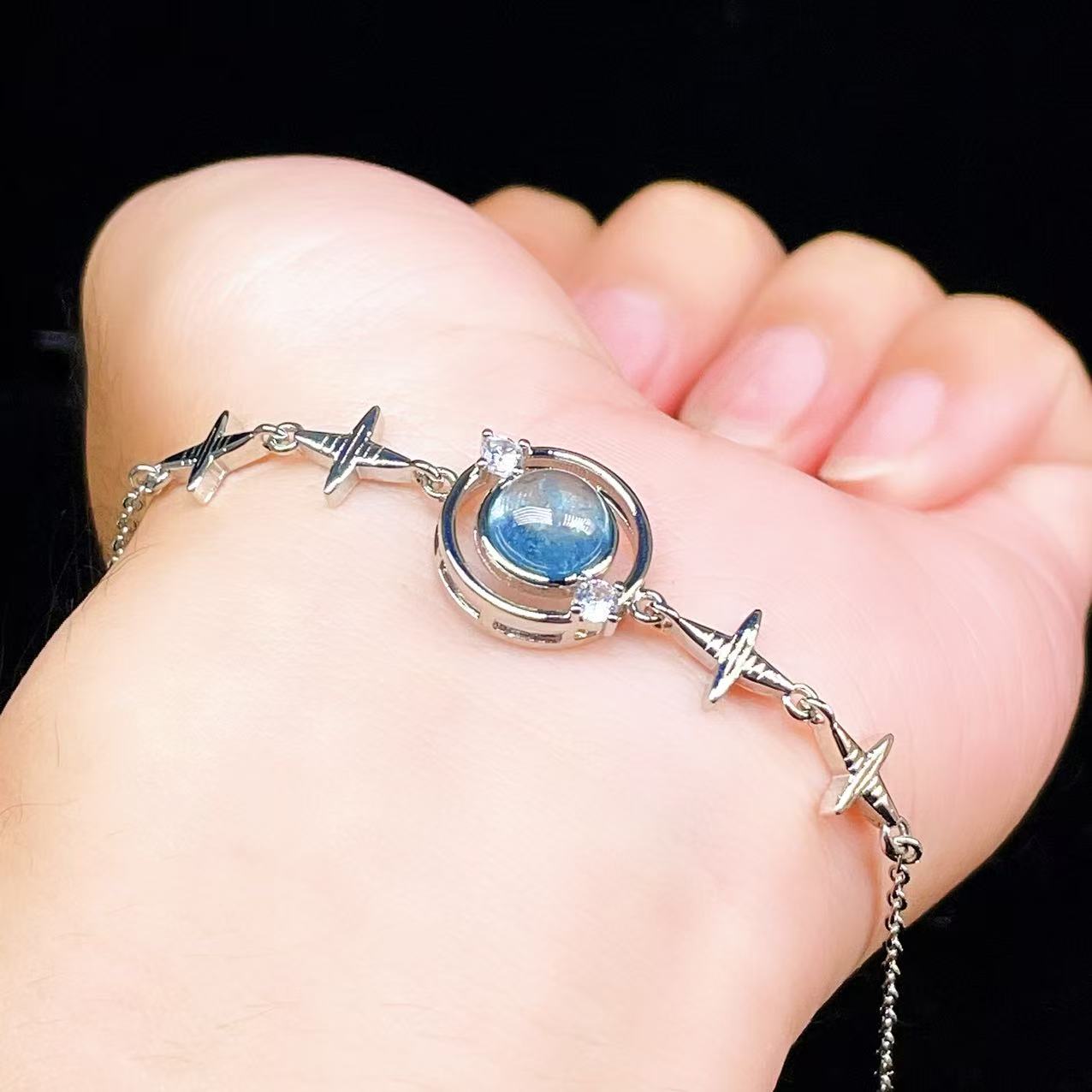 Yahoo! Yahoo!ショッピング(ヤフー ショッピング)PROME 天然石【一点物】特別仕様品・アクアマリン・白銅・フリーサイズ・「ブレスレット兼アンクレット 2WAYデザイン」v61377
