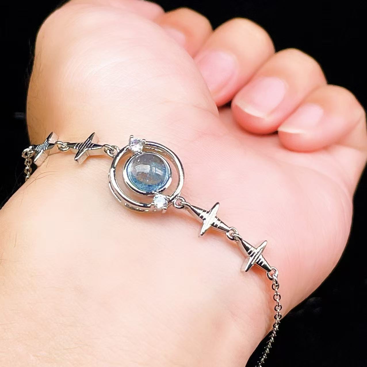Yahoo! Yahoo!ショッピング(ヤフー ショッピング)PROME 天然石【一点物】特別仕様品・アクアマリン・白銅・フリーサイズ・「ブレスレット兼アンクレット 2WAYデザイン」v61379