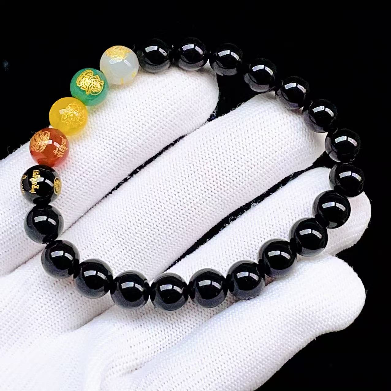 Yahoo! Yahoo!ショッピング(ヤフー ショッピング)PROME 天然石【一点物】特別仕様品・仏教梵字彫刻入り四神玉・オニキス・ブラジル産・ブレスレット  V61411