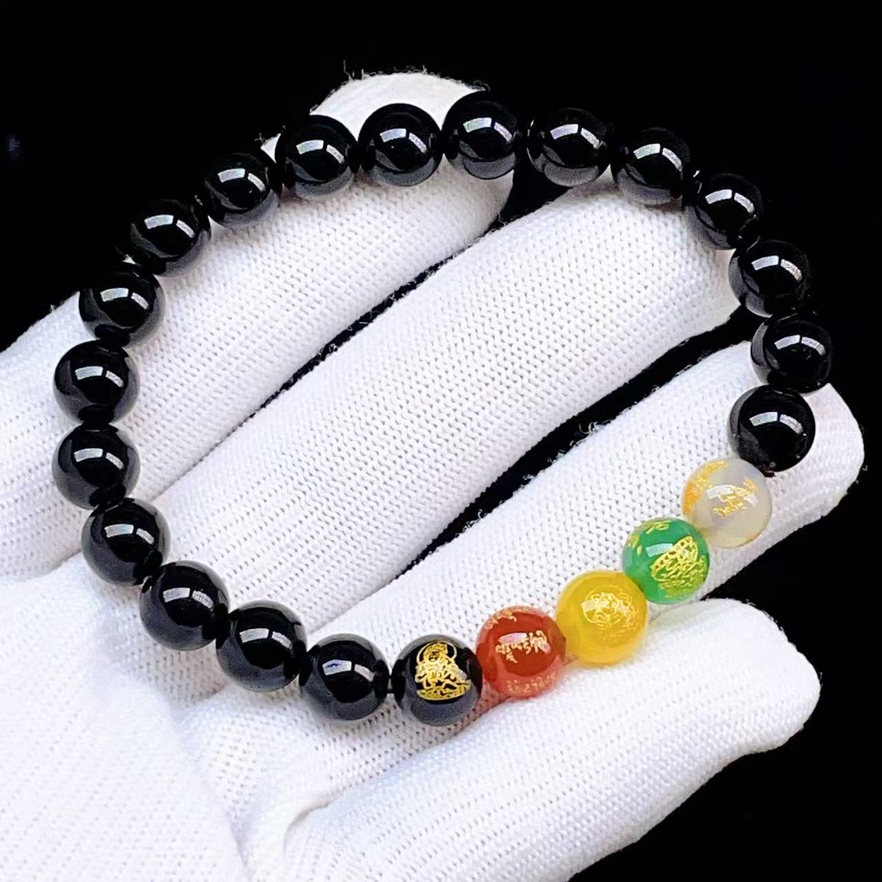 Yahoo! Yahoo!ショッピング(ヤフー ショッピング)PROME 天然石【一点物】特別仕様品・仏教梵字彫刻入り四神玉・オニキス・ブラジル産・ブレスレット  V61414