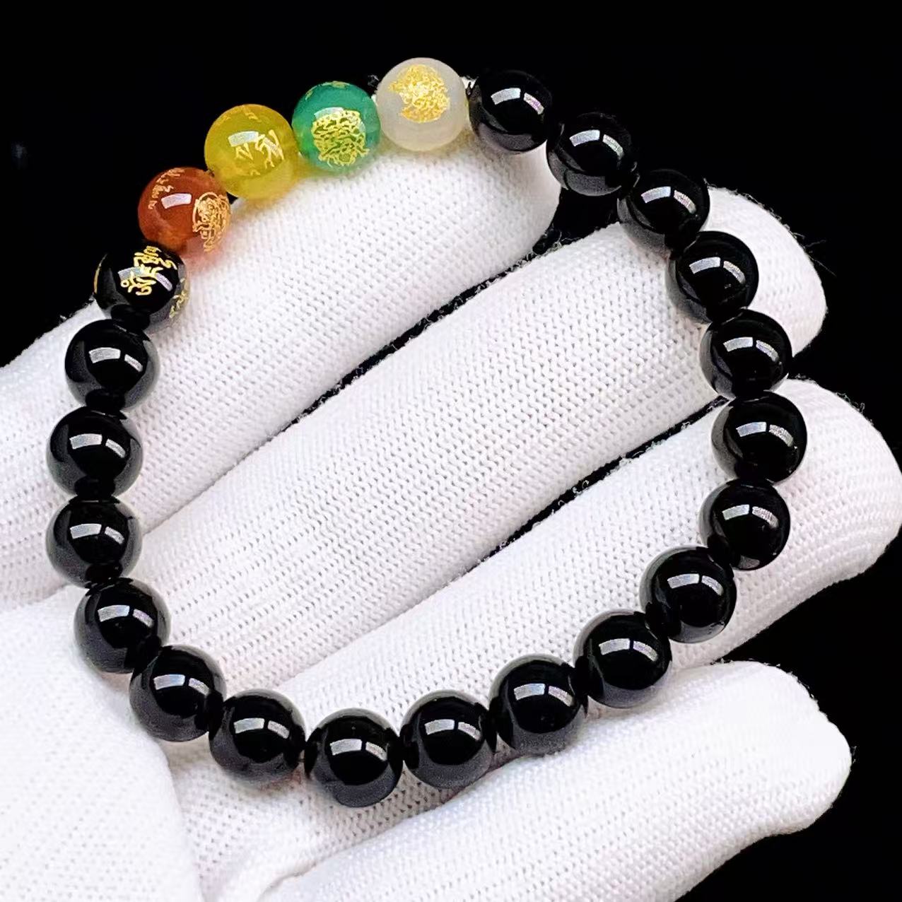 Yahoo! Yahoo!ショッピング(ヤフー ショッピング)PROME 天然石【一点物】特別仕様品・仏教梵字彫刻入り四神玉・オニキス・ブラジル産・ブレスレット  V61418