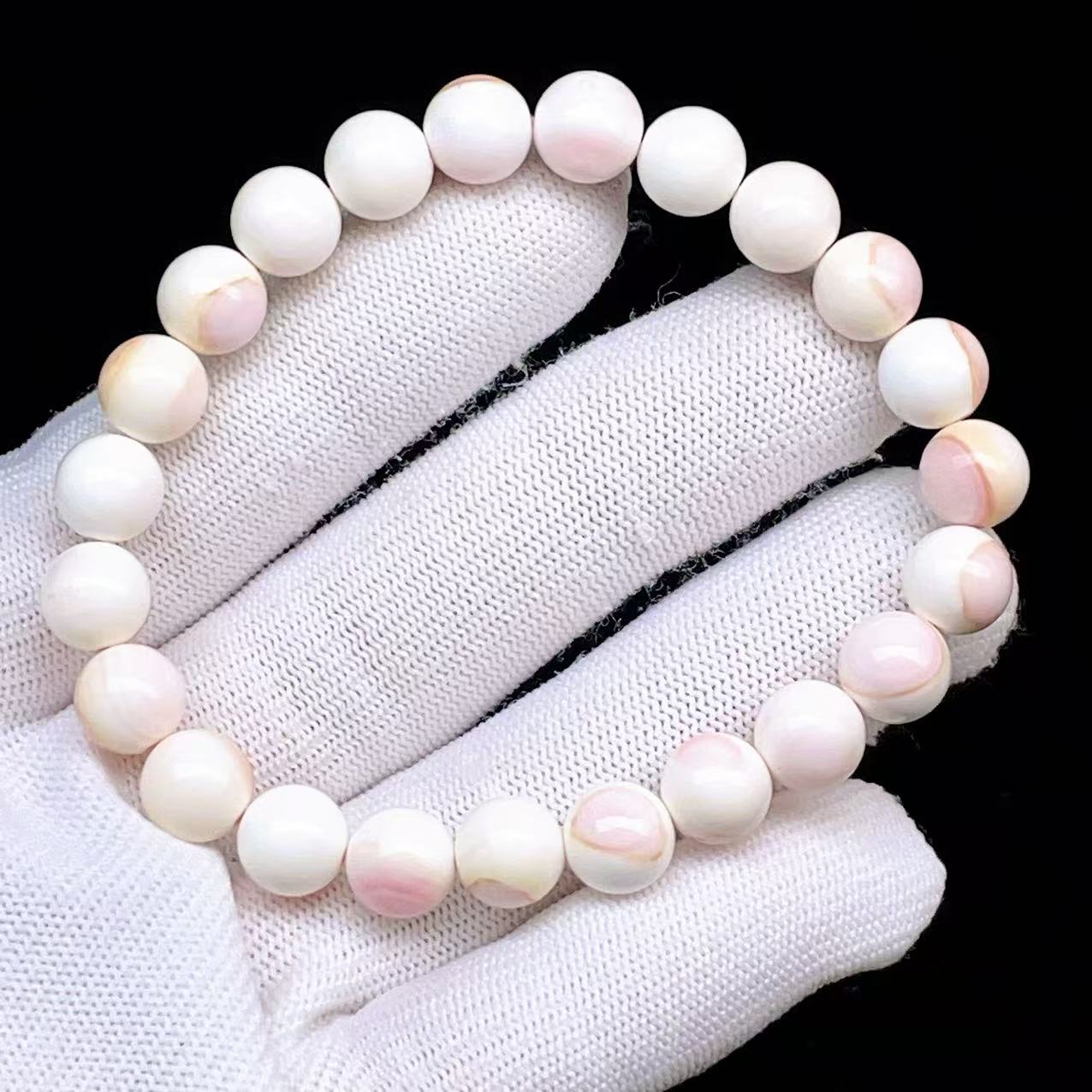 PROME 天然石【一点物】高品質・再入荷不可・特別な模様・ピンクシェル・クィーンシェル・ドミニカ共和国産・ブレスレット・ v64982
