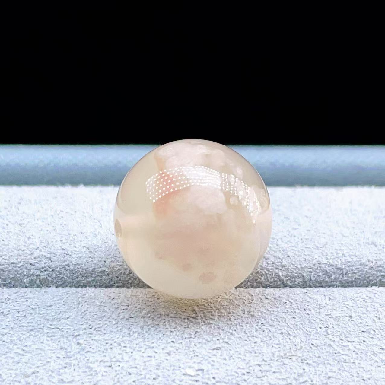 PROME 天然石【一点物】高品質・桜瑪瑙・チェリーブロッサムアゲート・マダガスカル産・粒売り・12mm・貫通孔  V68485