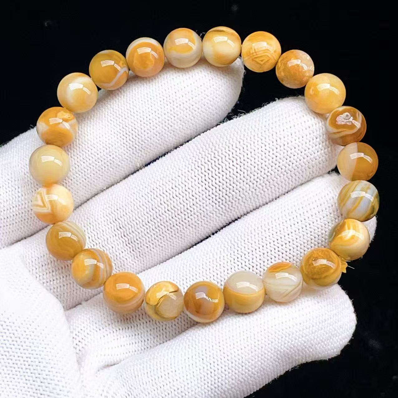 PROME 天然石 【一点物】高品質・希少鉱・インドネシアアゲート・インドネシア産・ブレスレット ・V69068