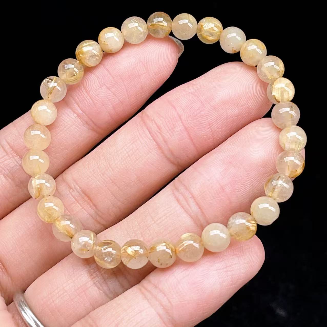 PROME 天然石 【一点物】ゴールデンルチルクォーツ・タイチンルチルクォーツ・ブラジル産・ブレスレット・V69669