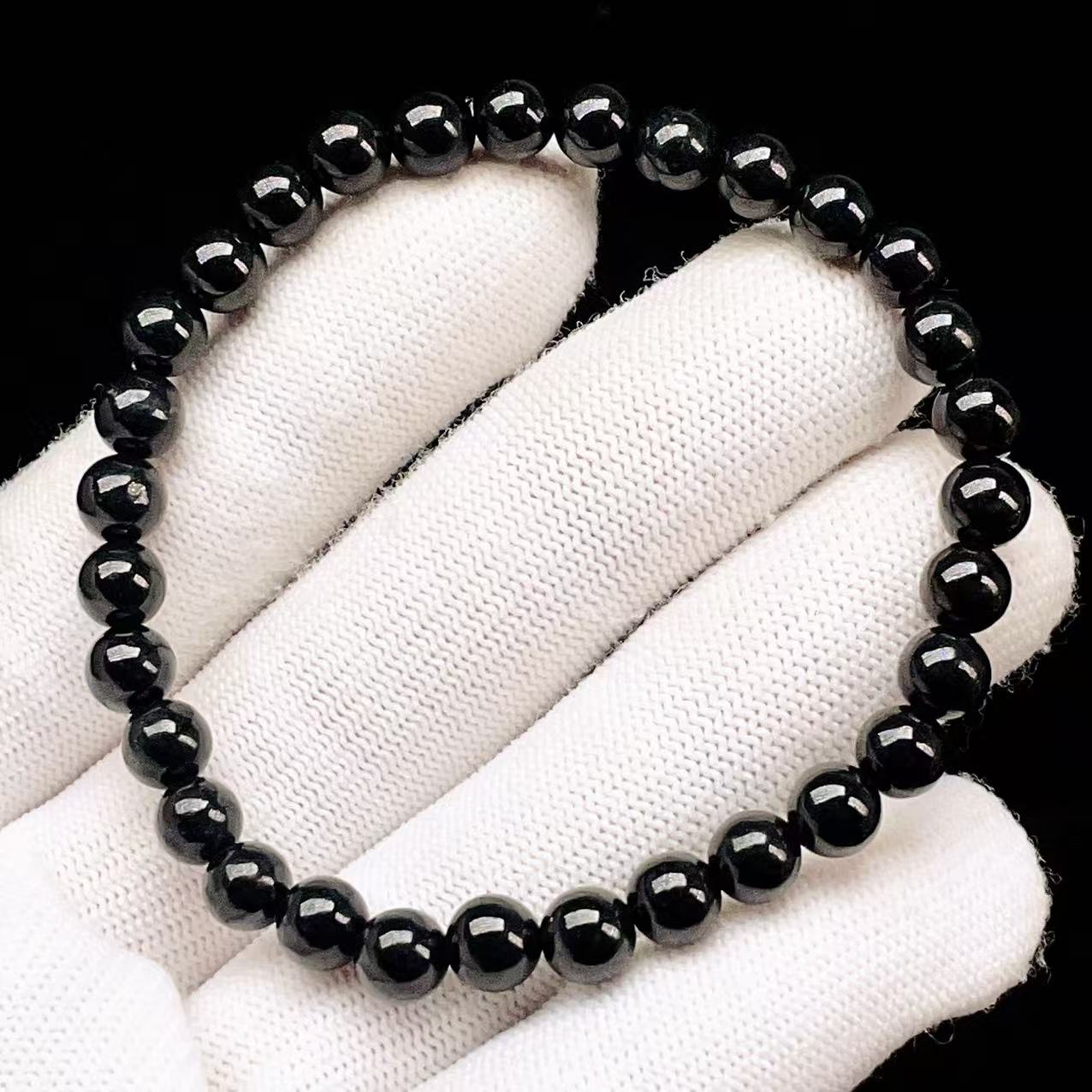 ★大粒！ビルマ産黒翡翠 17ミリ珠 ブレスレット②(SA) PROME 天然石【一点物】高品質・希少色・本翡翠・黒翡翠・ブラック