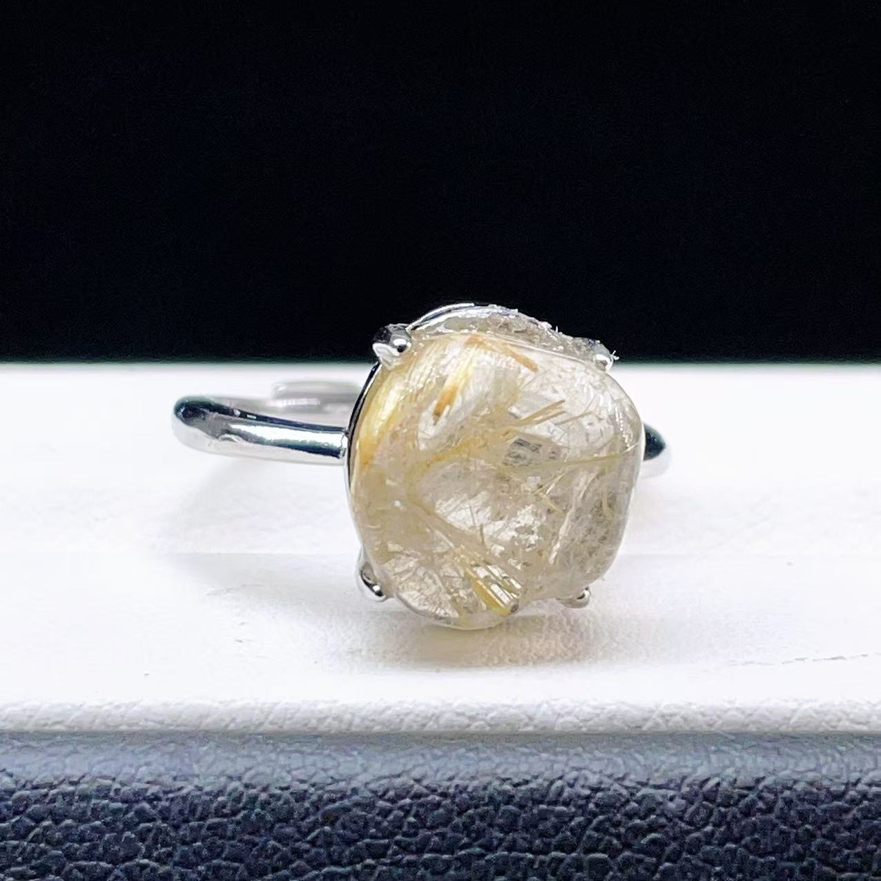 PROME 天然石【一点物】限定品・再入荷不可・ルチルクォーツ・白銅（キュプロニッケル）製・指輪・フリーサイズ・v75002