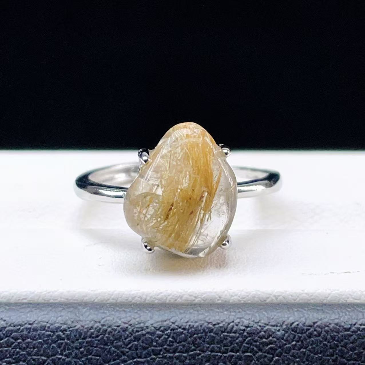 PROME 天然石【一点物】限定品・再入荷不可・ルチルクォーツ・白銅（キュプロニッケル）製・指輪・フリーサイズ・v75005