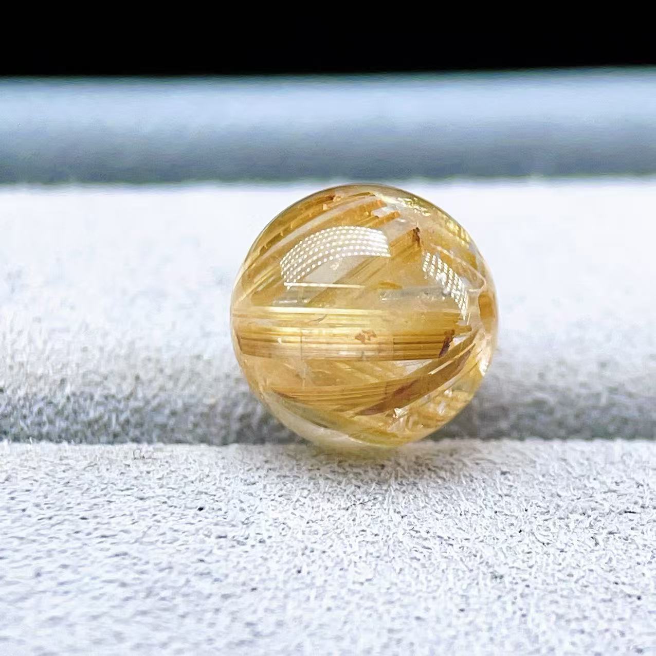 PROME 天然石【一点物】厳選グレード・宝石質・高品質・タイチンルチル・ゴールデンルチルクォーツ・ブラジル産・7.5-7.8mm・貫通孔・粒売り ・v75082