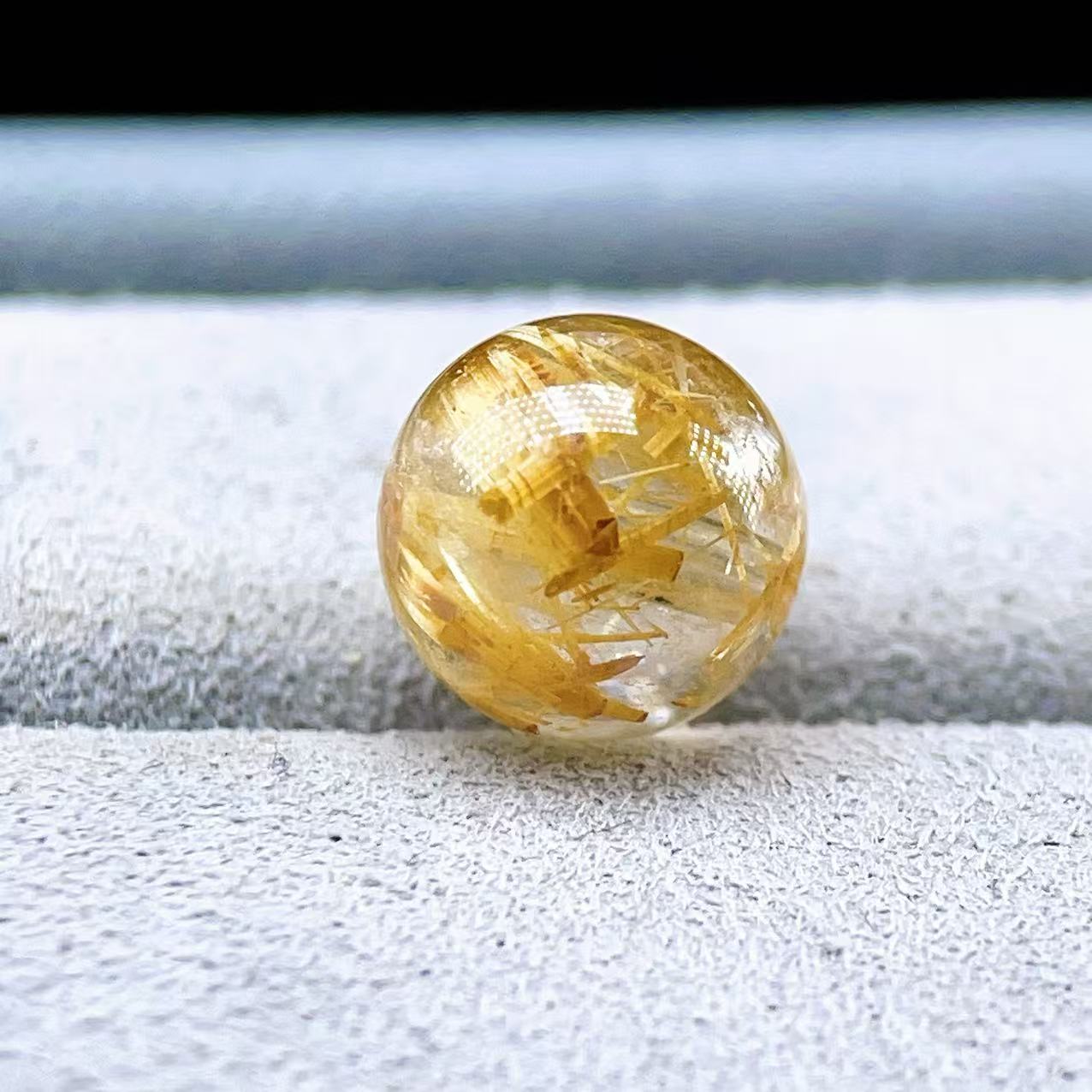 PROME 天然石【一点物】厳選グレード・宝石質・高品質・タイチンルチル・ゴールデンルチルクォーツ・ブラジル産・7.5-7.8mm・貫通孔・粒売り ・v75087