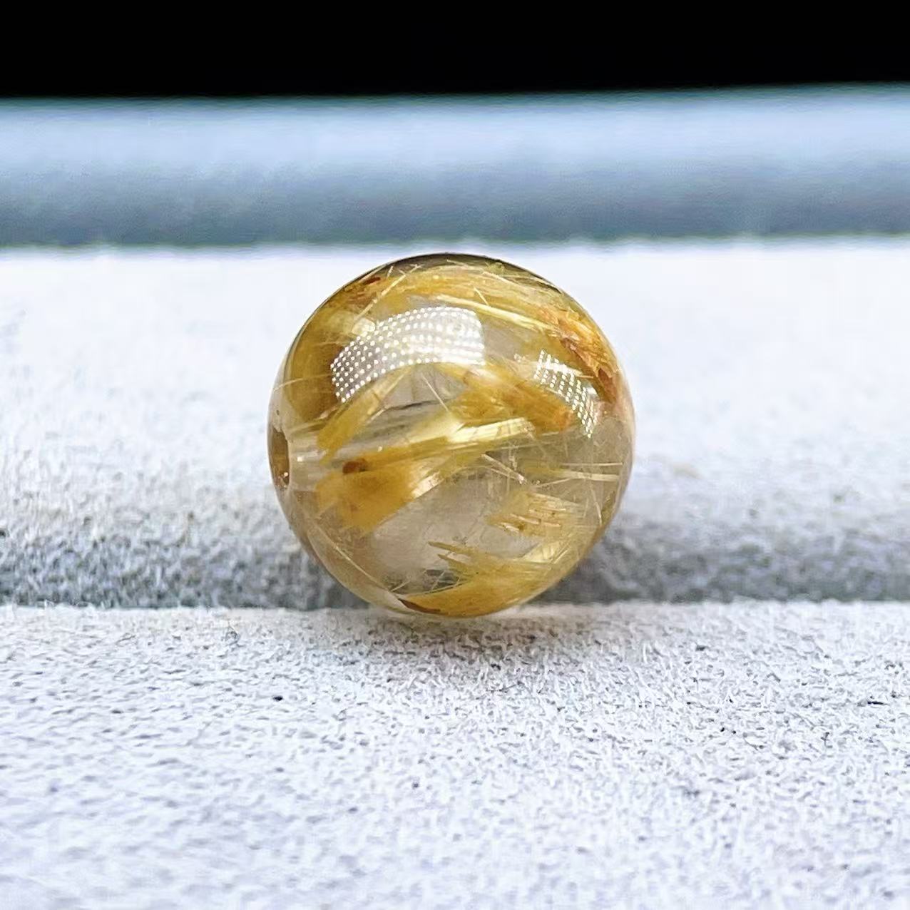 PROME 天然石【一点物】厳選グレード・宝石質・高品質・タイチンルチル・ゴールデンルチルクォーツ・ブラジル産・7.5-7.8mm・貫通孔・粒売り ・v75094
