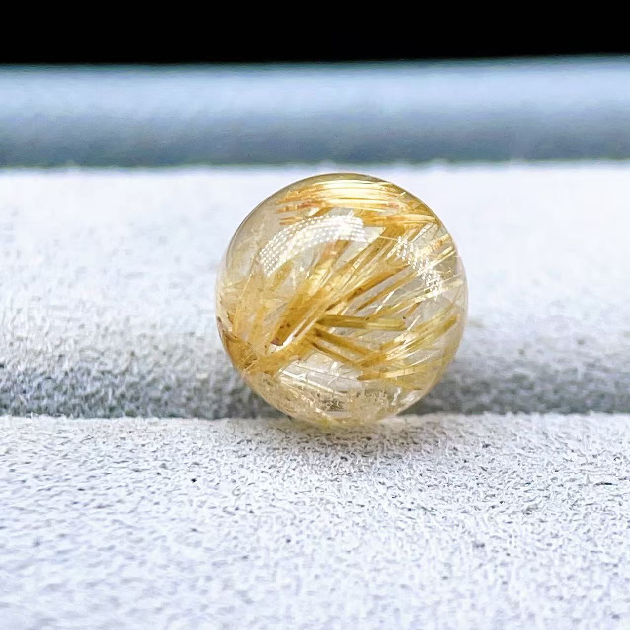PROME 天然石【一点物】厳選グレード・宝石質・高品質・タイチンルチル・ゴールデンルチルクォーツ・ブラジル産・7.5-7.8mm・貫通孔・粒売り ・v75104
