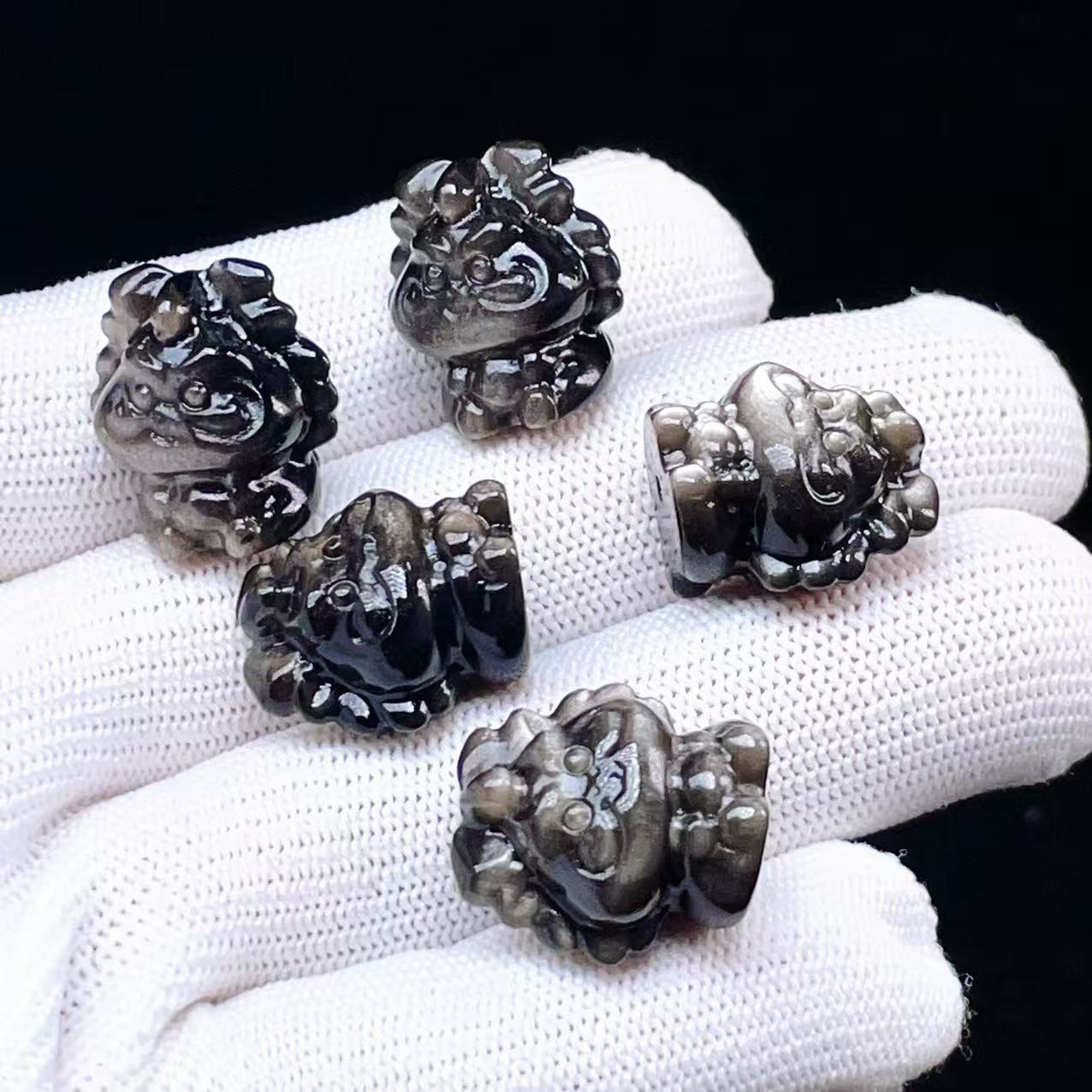 PROME 天然石・高品質・オブシディアン・メキシコ産・作家様向けDIYパーツ・彫刻品・貫通孔・p7938