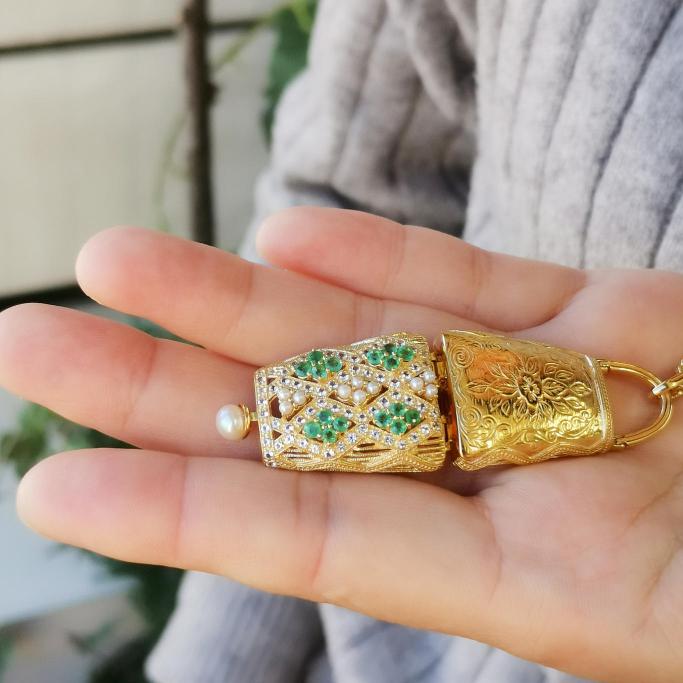 ROKUZAN エメラルド ハンドバッグ 金 ロケットペンダント (チェーンなし) ペンダント ペンダントトップ ネックレス トップ ヘッド シルバー925 爆買の画像