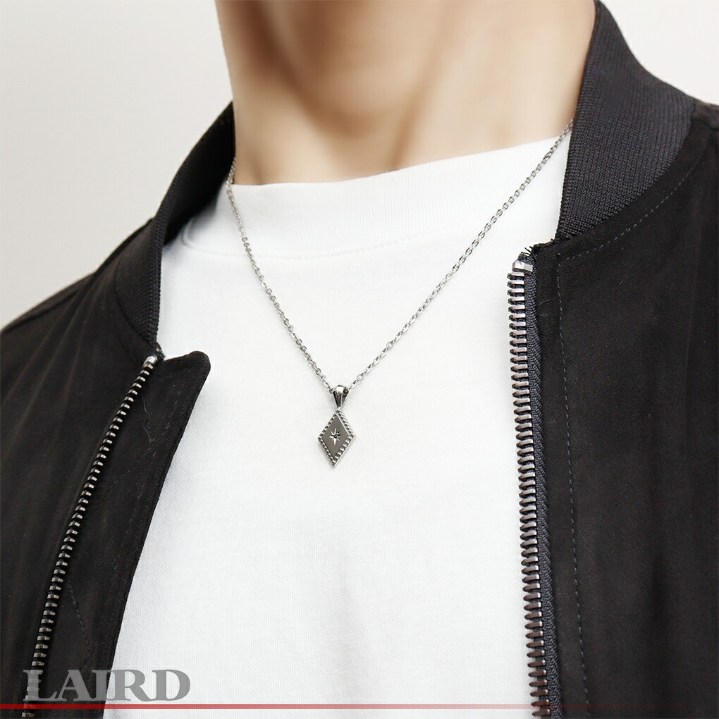 LAIRD レアド 天然 ブラックダイヤモンド プレート ステンレス メンズネックレス 金属アレルギーフリー ネックレス ペンダント アクセサリー ダイヤ型｜ginnokura｜03