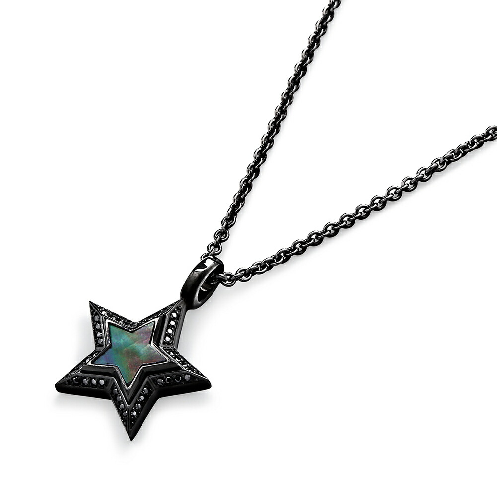 Velvet Lounge スターダスト スター ペンダント ブラック ネックレス チェーン付き シルバー 925 シェル 星 星ネックレス シンプル メンズ レディース 爆買の画像