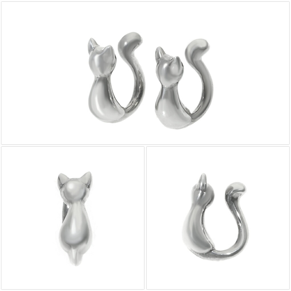 Blue Cat 猫 シルエット イヤーカフ 2P 両耳用 ノンホールピアス 