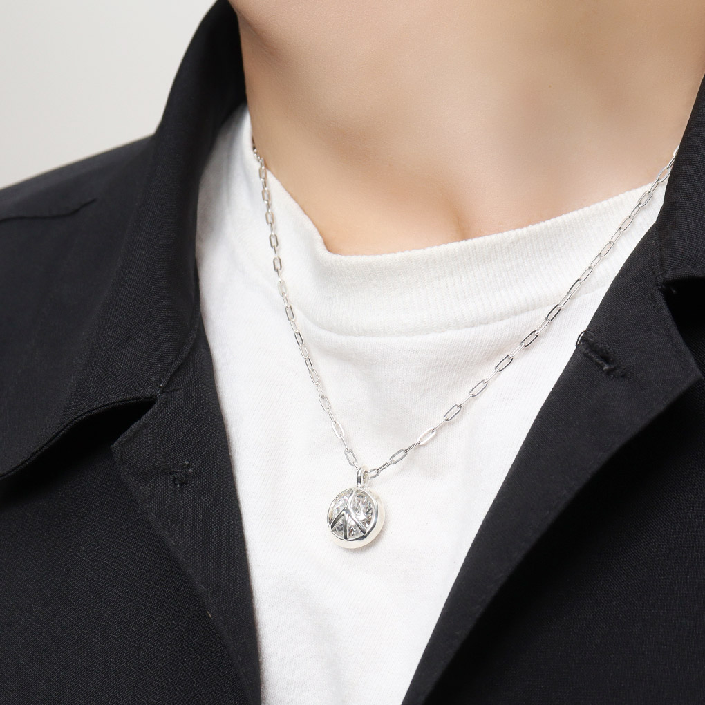 Blue Cat ピースマーク ジルコニア ネックレス (チェーン付き