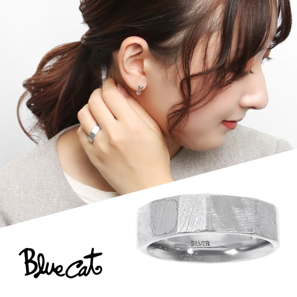 Blue Cat つや消し スクラッチ模様 リング 指輪 8〜15号 シルバー925 シンプル 無骨 存在感 かっこいい スタイリッシュ マニッシュ 大人 上品 爆買