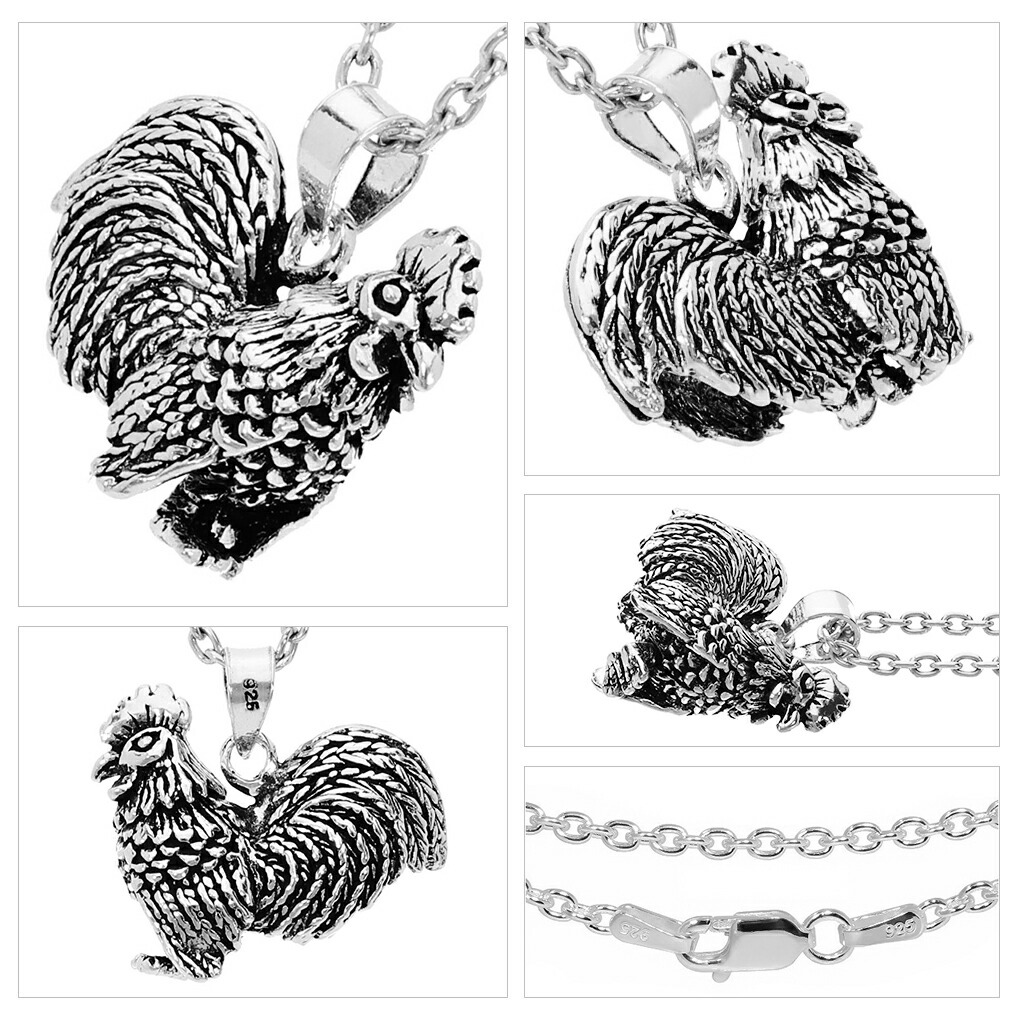 ニワトリ 立体 シルバー ネックレス ペンダント ペンダントトップ 鶏