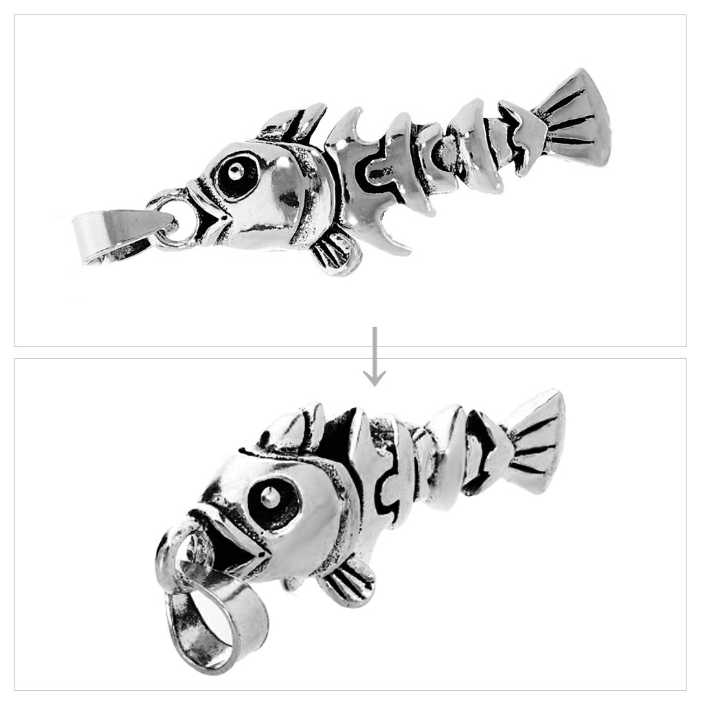 魚の骨 立体 シルバー ネックレス ペンダント ペンダントトップ 魚