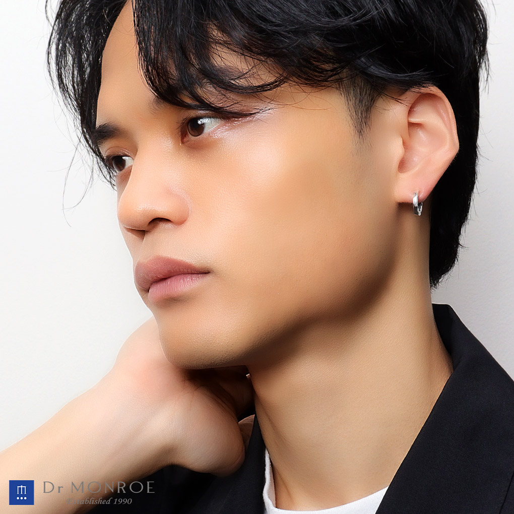 HM　フープイヤリング　ノンホールピアス　シルバー　水晶　クリスタル　勾玉 Dr MONROE（ドクターモンロー） 槌目 フープ イヤリング シルバー 鎚目