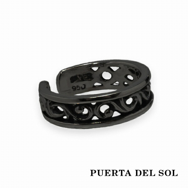 PUERTA DEL SOL スクロール 唐草模様 16mm イヤーカフ ブラック シルバー950 チタンコーティング ユニセックス シルバーアクセサリー 銀 SV950 :PDS EC1178BK:新宿銀の蔵 シルバーアクセサリー