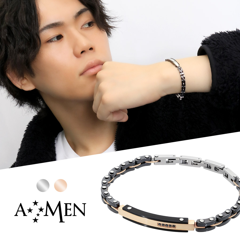 Yahoo! Yahoo!ショッピング(ヤフー ショッピング)AMEN アメン ダイヤモンド ライン プレート ブラック ピンク サージカルステンレス ブレスレット 18〜21cm ブランド ステンレス 大きいサイズ