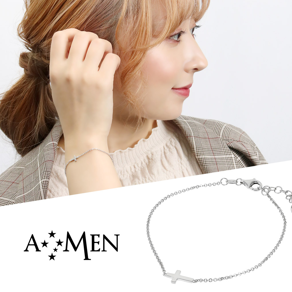 AMEN アメン ミニ クロス 細身 チェーン シルバー ブレスレット ブランド 十字架 教会 シンプル 鏡面 チェーンブレスレット シルバー925 レディース 爆買