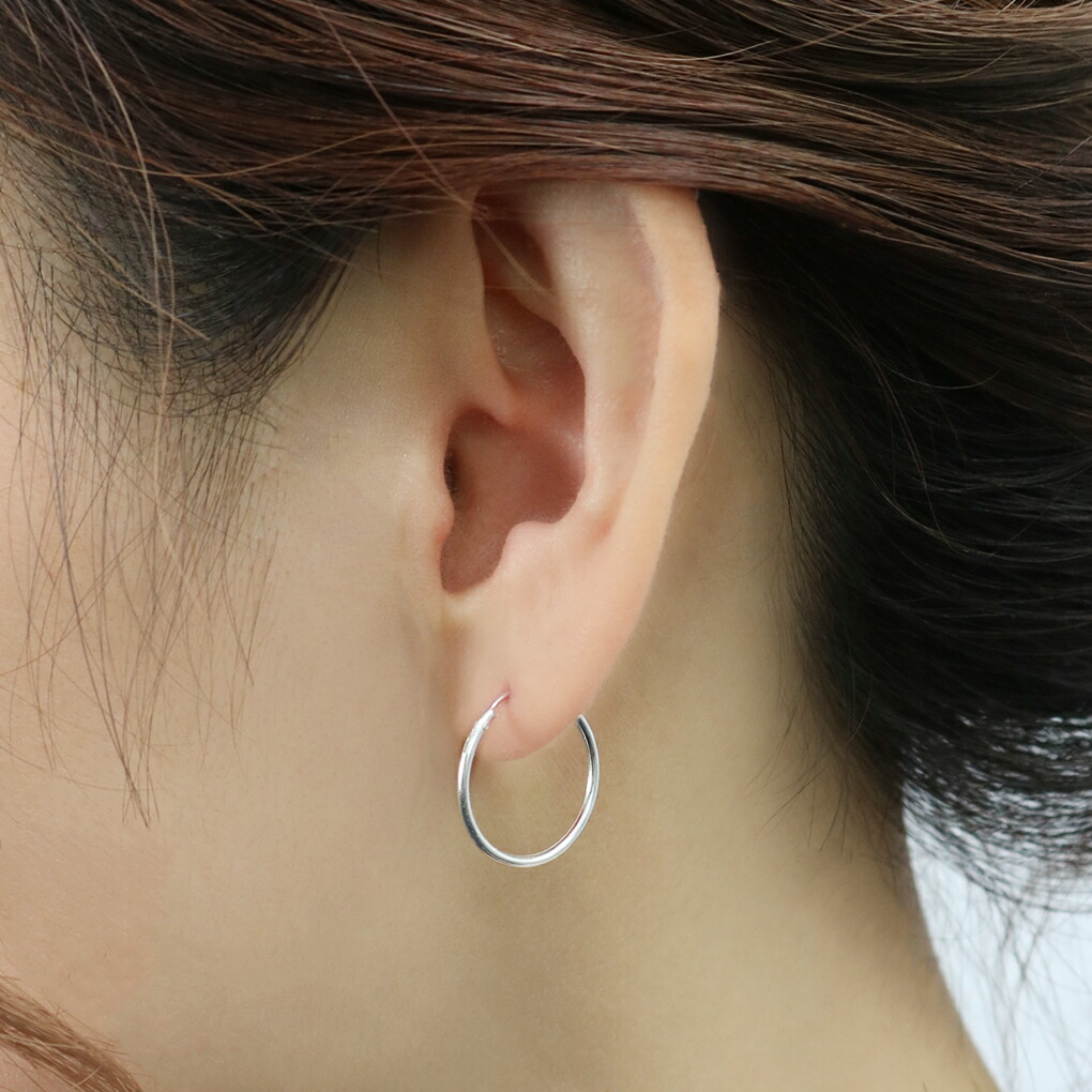 1.2mm幅 18mm プレーン 甲丸 フープピアス ピアス 1P 片耳用 シルバー
