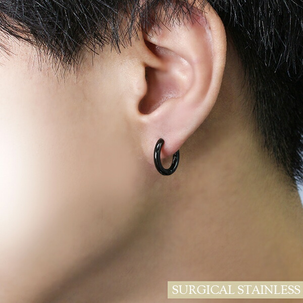 シンプル フープピアス 2P 両耳用 ブラック ピアス イヤリング