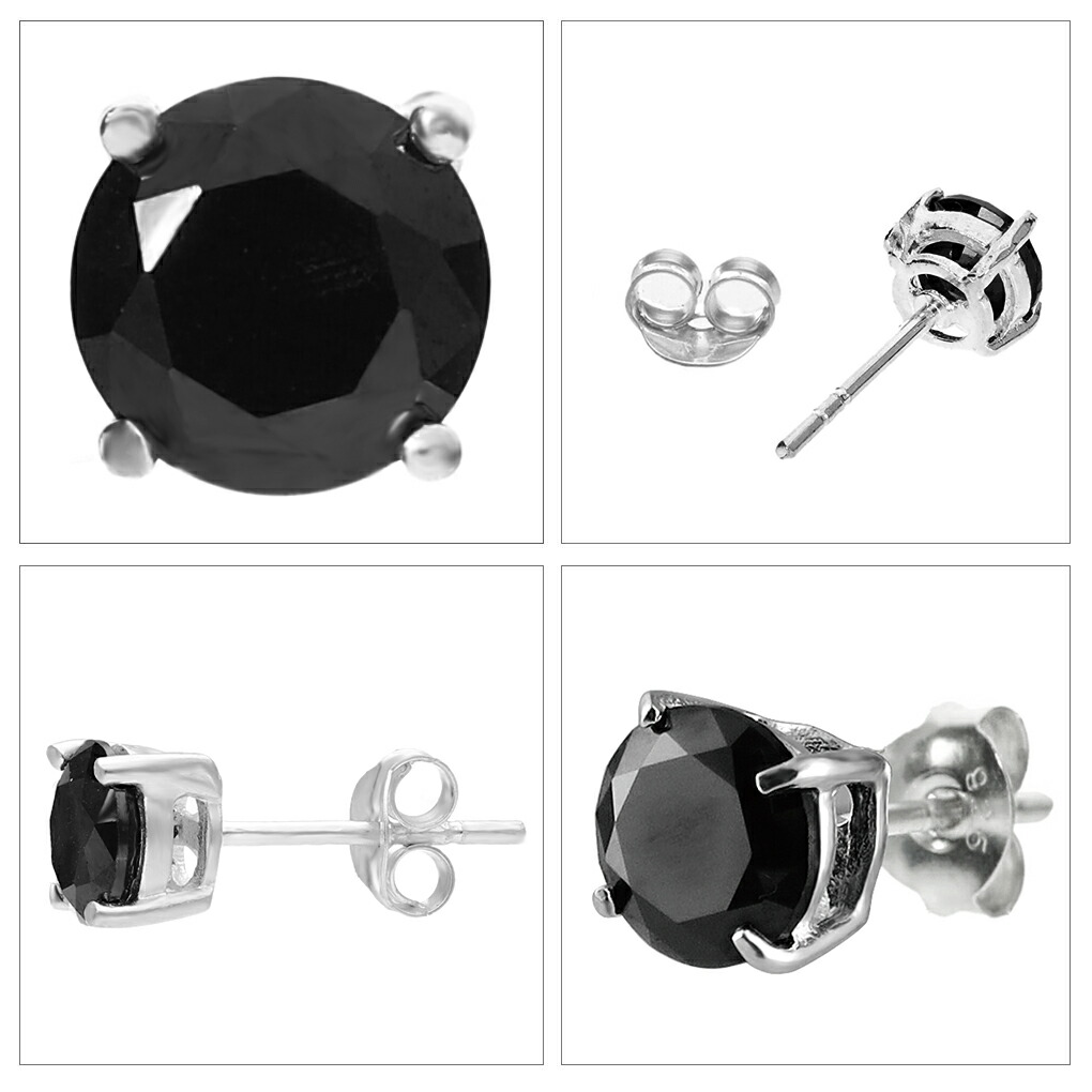 ブラックジルコニア 一粒 ピアス シルバー 925 メンズ レディース 6mm