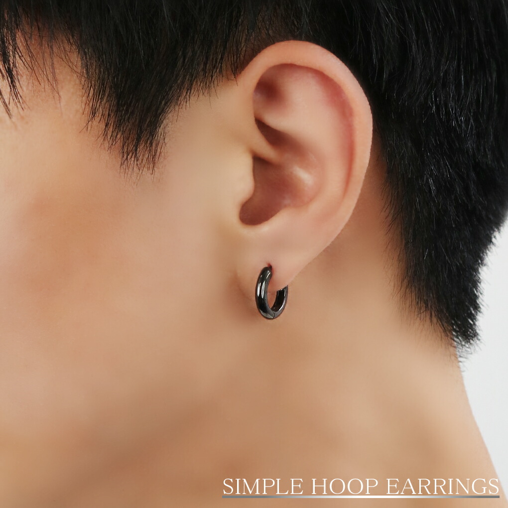 フープピアス ブラック シルバー925 1P 片耳 メンズ 黒 ピアス