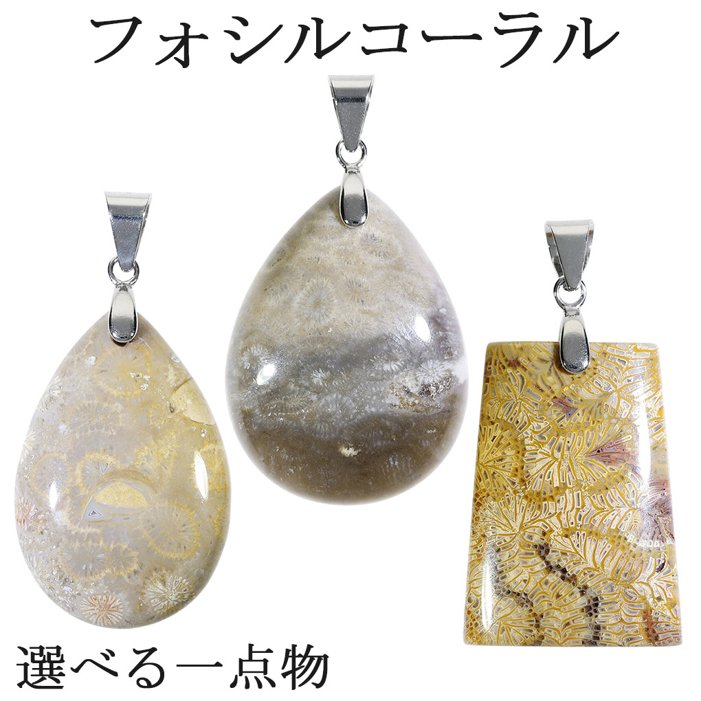 玉兎フォシルコーラルペンダント　珊瑚玉ネックレス フォシルコーラル シルバー ペンダントトップ 数量限定 選べる 一点物