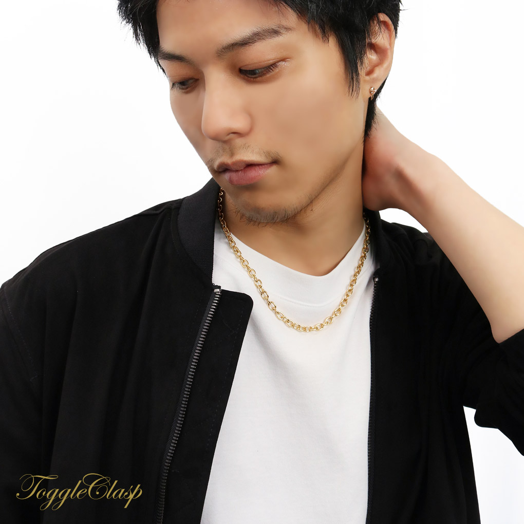 ゴールドカラー あずきチェーン マンテル Tバー ステンレス ネックレス