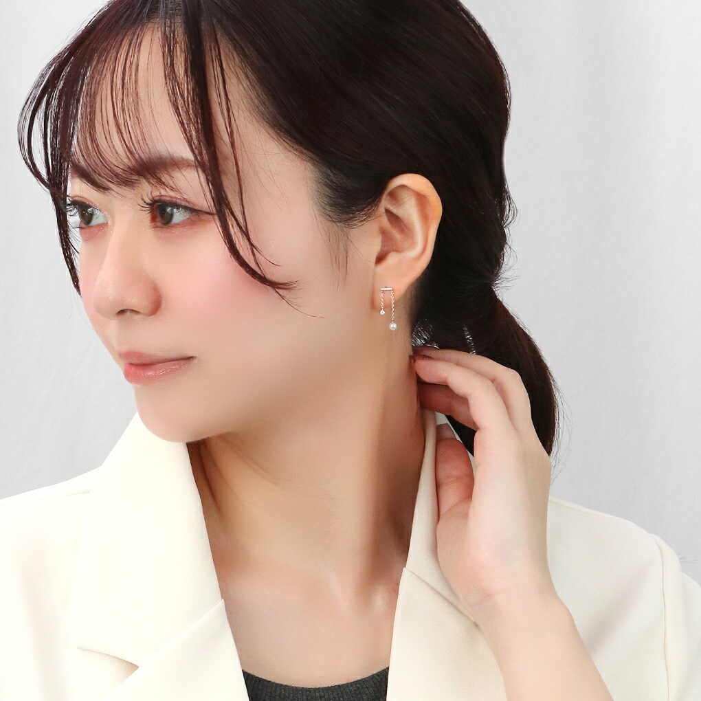 ピンキー&ダイアン パール K10 ゴールド チェーン ピアス 2P 両耳用 レディースピアス 10金 10K 淡水パール 淡水真珠 パールピアス ホワイトトパーズ 爆買の画像