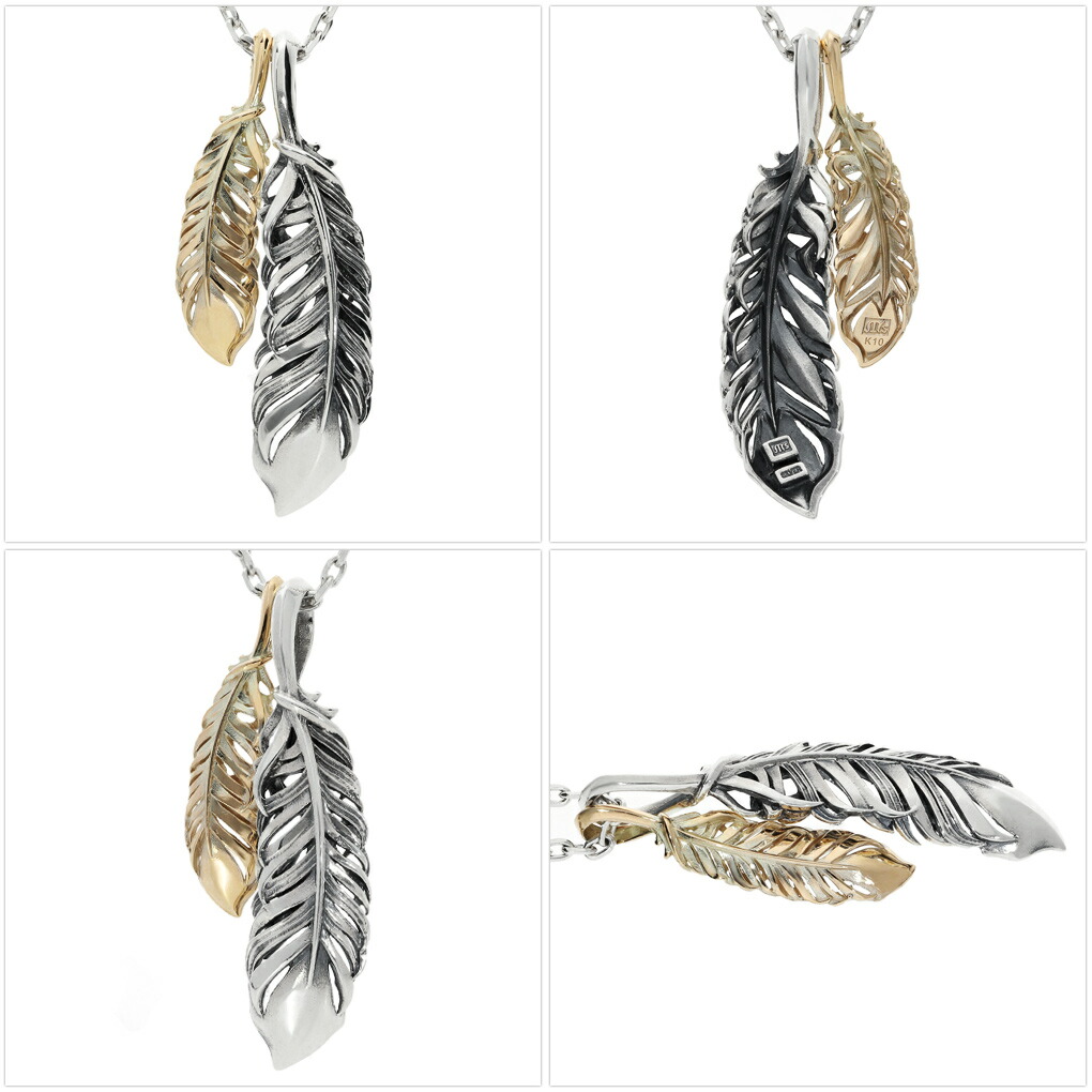 M's collection INTELLECTUAL FEATHER ダブル フェザー ネックレス ペンダント ペンダントトップ ペンダントチャーム シルバー 925 K10 10金 10k 爆買の画像