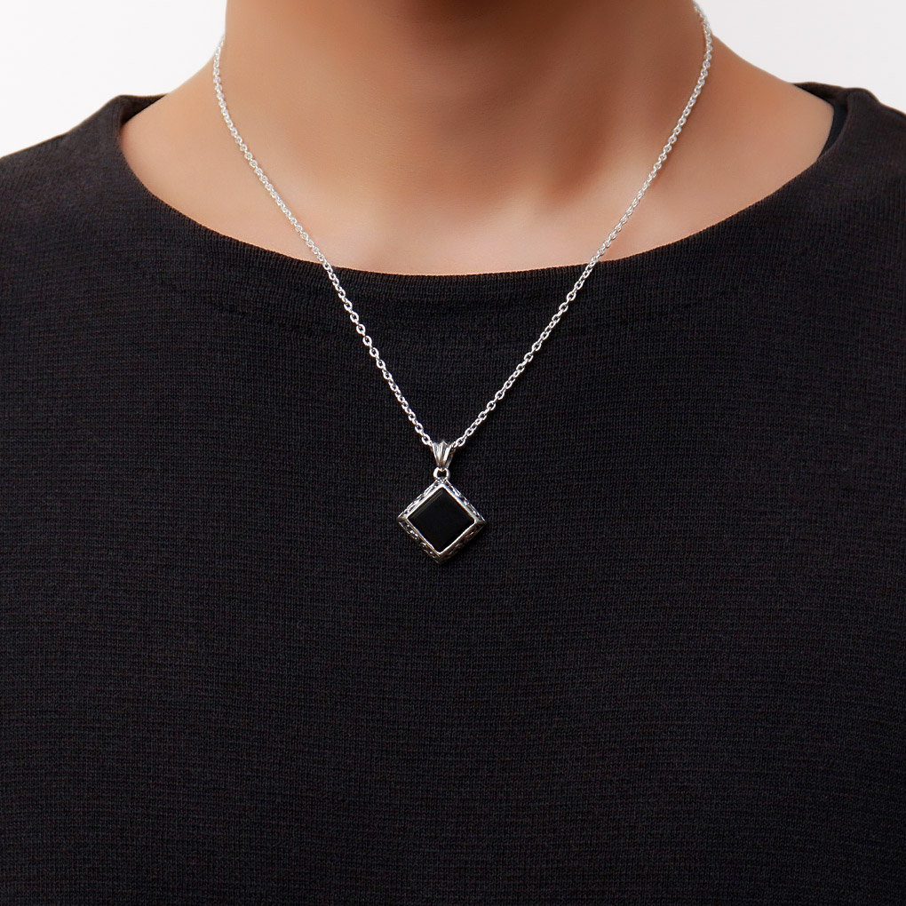 スクエア オニキス 唐草 ネックレス ペンダント ペンダントトップ