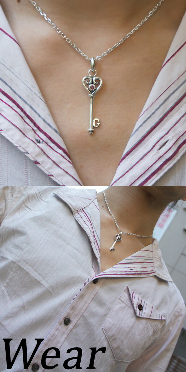 シルバーネックレス メンズ ハート キー ブランド チェーン付