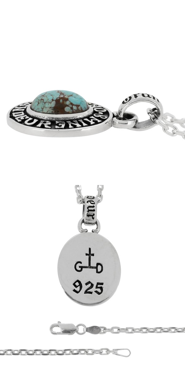 シルバーネックレス メンズ ターコイズ トルコ石 ディスク